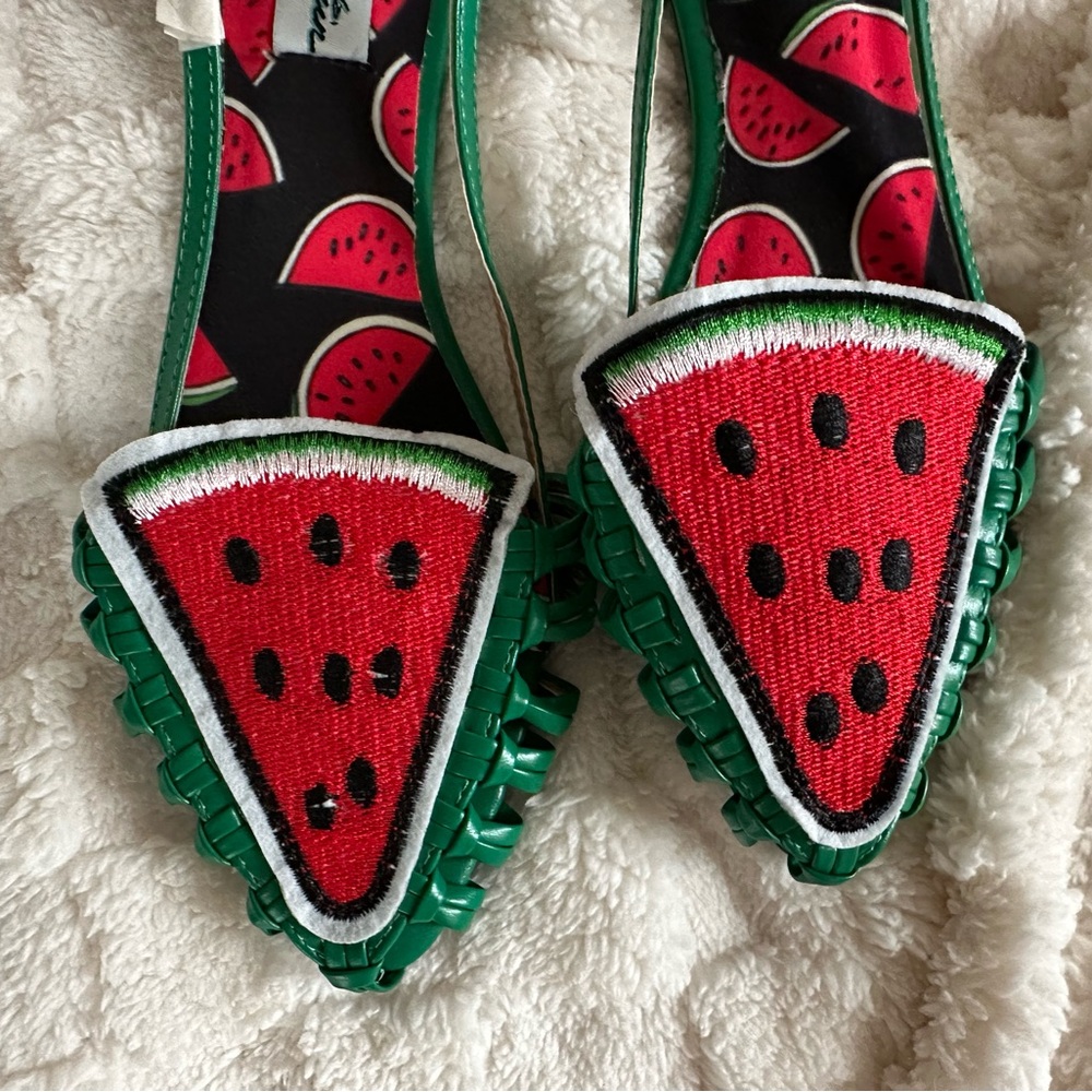 RARE NWT Vintage Lulu Hun Green & Red Huarache Style Watermelon Flats Size 8/39 - Picture 3 of 5
